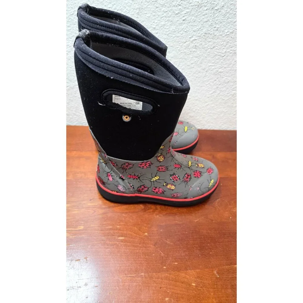 Bogs Youth Waterproof Pull-On Ladybug Print Rain Neoprene Rubber‎ Boots Size 3